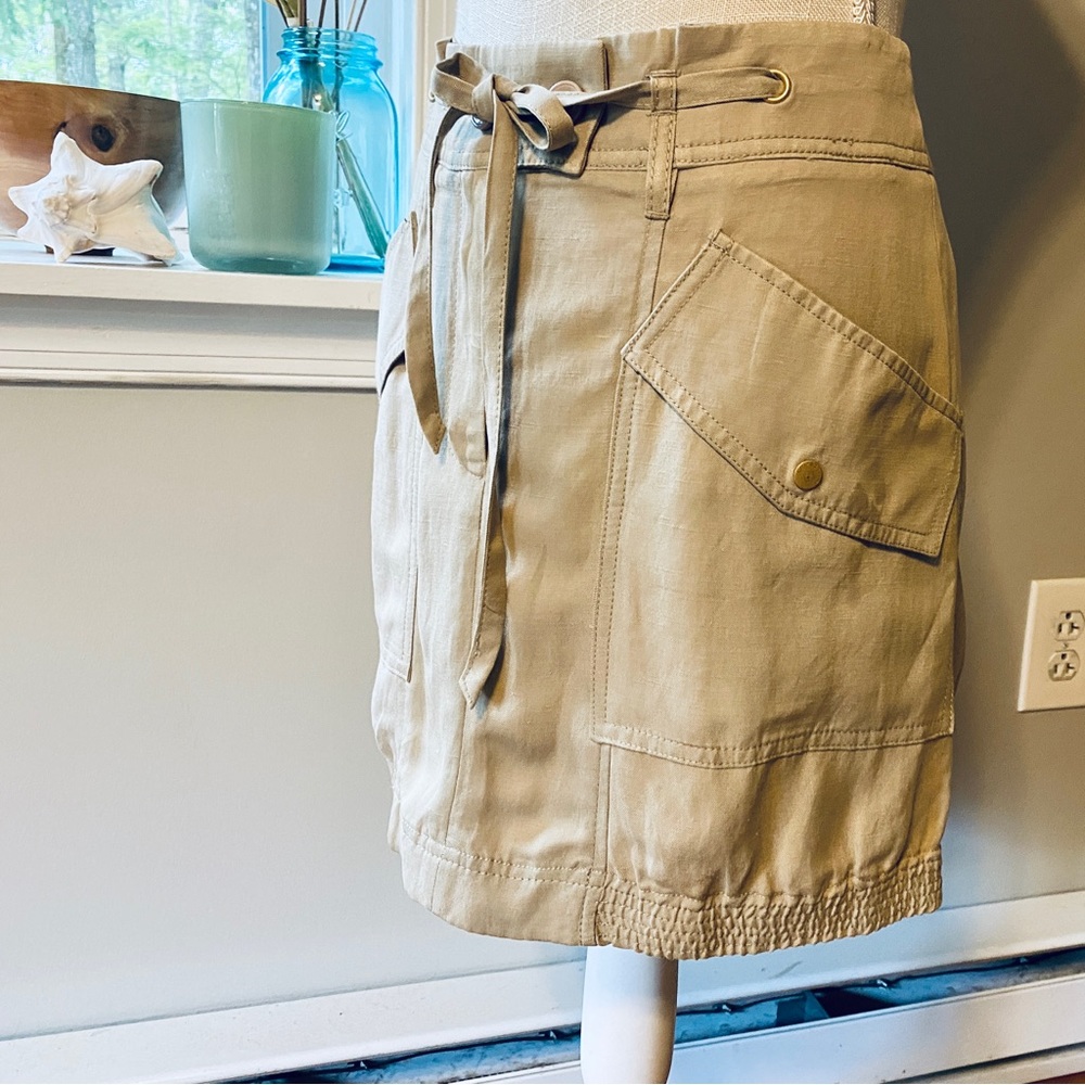 Leifsdottir Anthropologie Skirt Beige Tan Silk Linen Washable Gathered Hem 4